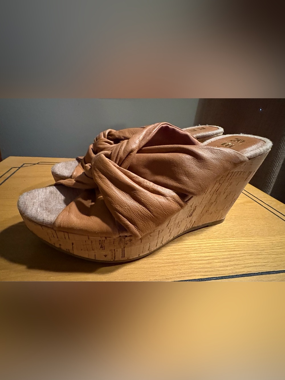 Report Tan Knot-Front Cork Wedge Sandal